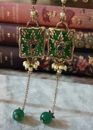 Boucles d’oreilles longues dormeuses vertes et dorées, marca: Art Deco, estado: Muy bueno, 11,90 €, 13,20 € Protección al comprador incluida