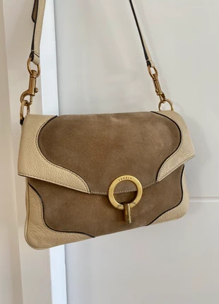 Sac à main Sandro en cuir et croûte de cuir beige trois compartiments bandoulière, marca: Sandro, estado: Bom, €55.00, €58.45 inclui Proteção do Comprador Pro