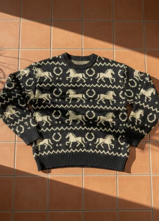 Pull noir motifs chevaux jacquard – taille M – style bohème western cosy, marque: Isoldea, état: Très bon état, taille: M / 38 / 10, 44,99 €, 47,94 € Protection acheteurs (Pro) incluse