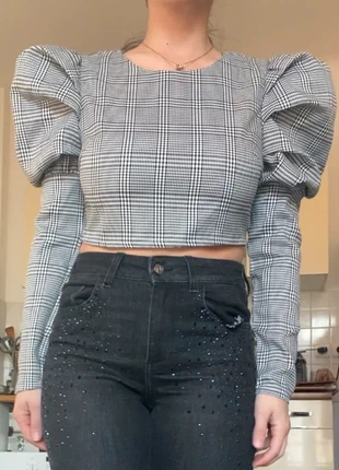 Crop top haut manches longue bouffantes noir blanc neuf, condition: New without tags, size: S / 36 / 8, €20.00, €21.70 includes Buyer Protection