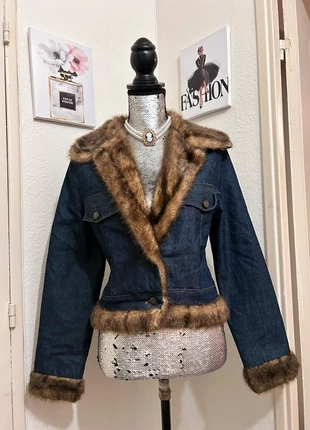 Veste en jeans et fourrure matelassée style penny Lane rétro vintage bohème chic, brand: Vintage Dressing, condition: New without tags, size: S / 36 / 8, €65.00, €68.95 includes Buyer Protection Pro