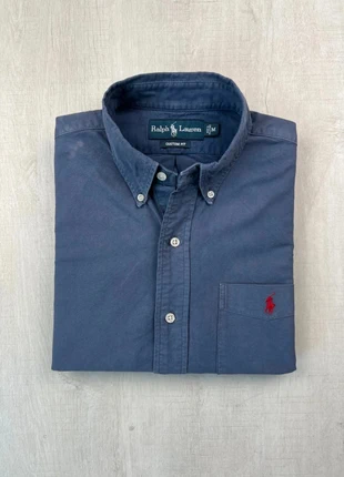 Chemise Ralph Lauren bleu marine col boutonné coton logo rouge brodé M homme Custom Fit, brand: Ralph Lauren, condition: Very good, size: M, €45.00, €47.95 includes Buyer Protection Pro