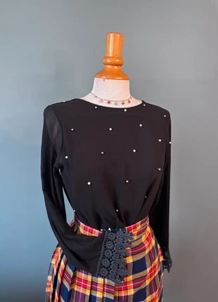 🖤 Blouse noire avec dentelle et perle, brand: Tendance, condition: Good, size: S / 36 / 8, €4.00, €4.90 includes Buyer Protection