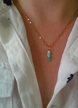 Petit poisson vert menthe 🌟 sardine, truite 🌟 collier acier inoxydable réglable ajustable doré, marke: acier inoxydable, zustand: Sehr gut, 8,00 €, 9,10 € beinhaltet Vinted-Käuferschutz Pro