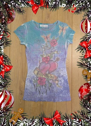 T-shirt femme Vintage Havana "Free Spirit" papillon cœur et roses 💜 (taille XS/S), condition: Very good, size: XS / 34 / 6, €15.00, €16.45 includes Buyer Protection