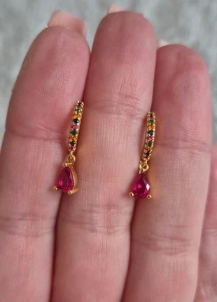 Boucles d'oreilles acier doré pendentifs gouttes fuschia, brand: Sab'outik, condition: Very good, €6.90, €7.95 includes Buyer Protection Pro