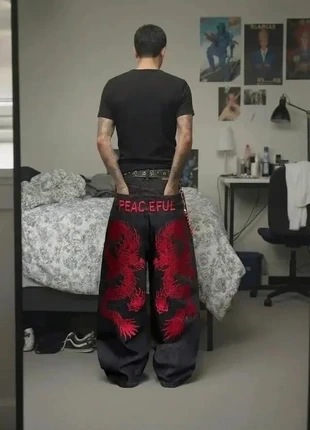 Jean Baggy Dragon Rouge Brodé - Streetwear Japan Style Taille L, brand: y2k, condition: New without tags, size: L, €59.00, €62.65 includes Buyer Protection Pro
