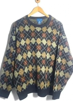Vintage Towncraft argyle knit jumper navy earth tones L, merk: Vintage Dressing, staat: Heel goed, maat: L, € 31,90, € 34,20 inclusief Kopersbescherming Pro