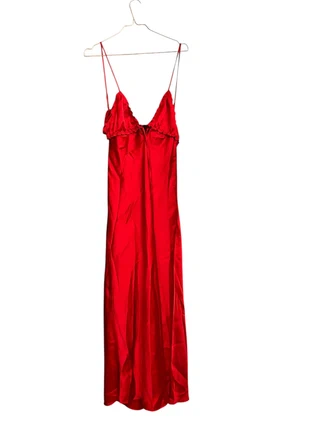 Sirencore Red Satin Maxi Slip Dress | Open Back Ruffled V-Neck Gown | Viral Coquette Aesthetic, marca: Zara, estado: Muy bueno, tamaño: L / 40 / 12, 18,00 €, 19,60 € Protección al comprador incluida