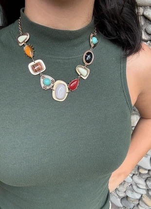 Lovely Vintage multi resin stone statement necklace – gold tone, colourful cabochons, brand: Vintage Dressing, condition: New without tags, €15.00, €16.45 includes Buyer Protection