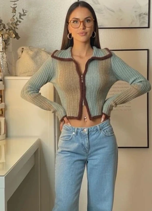 Top côtelé zippé vert-brun dégradé à col contrasté, taille M, brand: shawly, condition: Very good, size: M / 38 / 10, €46.90, €49.95 includes Buyer Protection Pro