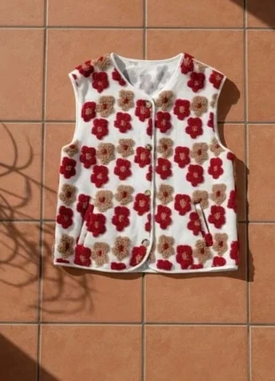 Gilet sans manches blanc fleuri, boutons, taille M, style bohème rétro, brand: Elodianne, condition: Very good, size: M / 38 / 10, €42.99, €45.84 includes Buyer Protection Pro