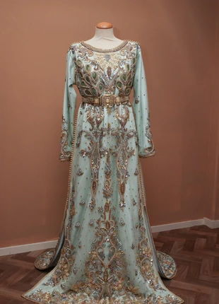 Turquoise Marokkaanse jurk, merk: geen merk, staat: Nieuw met prijskaartje, maat: L / 40 / 12, € 150,00, € 158,20 inclusief Kopersbescherming