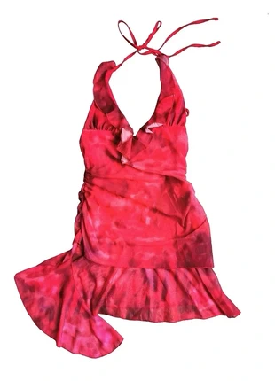 Robe soirée volanté rouge rose tie dye dos lacet noué décolleté volant sexy élégant, marque: COQUETTE, état: Très bon état, taille: XS / 34 / 6, 14,00 €, 15,40 € Protection acheteurs incluse