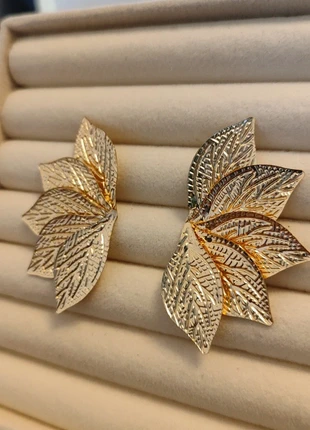 NEW: Unique Gold Tone Square Face Stud Earrings - Textured Tribal Mask/Art Deco Statement Jewellery, brand: Oliver Bonas, condition: Very good, £8.27, £9.38 includes Buyer Protection