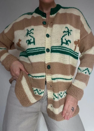 Handmade Knit Button-Up Cardigan in Beige/Cream & Green, marca: Vintage Dressing, estado: Muy bueno, tamaño: L / 40 / 12, 14,00 €, 14,70 € Protección al comprador incluida