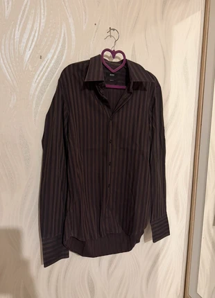 Chemise Hugo Boss 👔 Slim Fit rayée marron – Taille 39/40 M – élégante & moderne, brand: Hugo Boss, condizioni: Ottime, taglia: M, €40.00, €42.70 include la Protezione acquisti