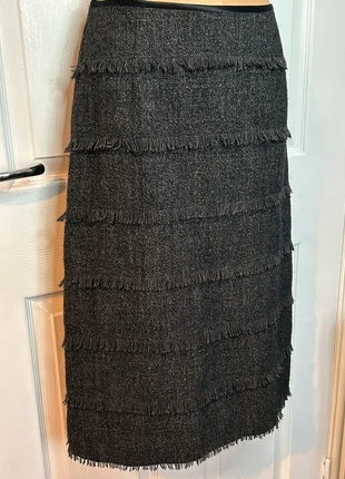 EAST Grey Wool & Silk Blend Fringe Midi Skirt | Size 12 | Winter Textured Tweed Look, brand: EAST, condition: Very good, size: M / UK 12-14, £16.50, £18.03 includes Buyer Protection Pro