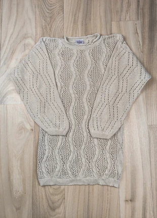 Pull ras de cou, ajouré torsadé vintage années 80, coton, beige, Paco Calvari, taille M femme, merk: paco calvari, staat: Heel goed, maat: M / 38 / 10, € 11,00, € 12,25 inclusief Kopersbescherming Pro