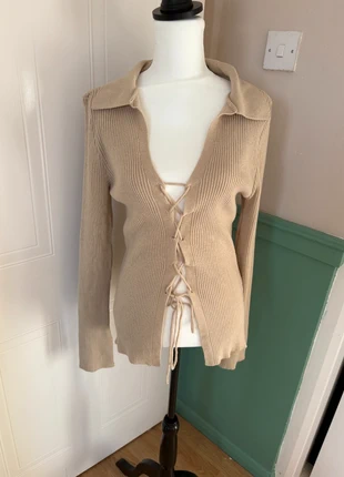 Boohoo Beige Ribbed Lace-Up Long Sleeve Top - Size 16, brand: Boohoo, condition: New without tags, size: L / UK 16-18, £6.00, £7.00 includes Buyer Protection Pro