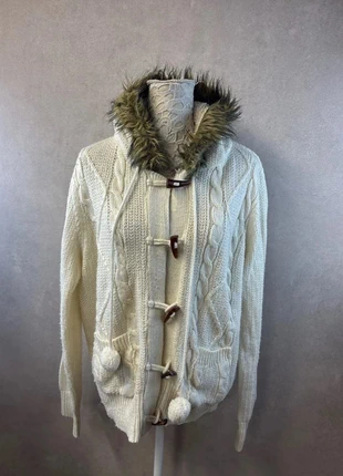 Gilet à capuche crème à pompons et col fourrure – Atmosphere – Taille XL – Lot MI33, merk: Atmosphere, staat: Heel goed, maat: XL / 42 / 14, € 12,00, € 13,30 inclusief Kopersbescherming Pro