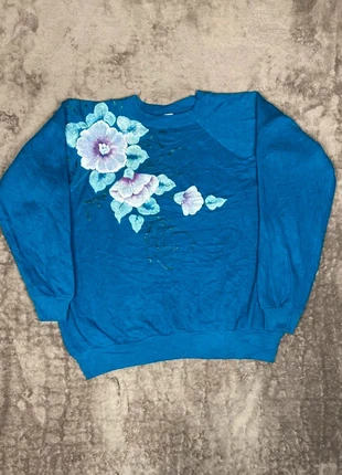 Sweat-shirt Bleu a motif floral Vintage Made in USA, brand: Vintage Dressing, condition: Good, size: XL, €11.99, €13.29 includes Buyer Protection Pro