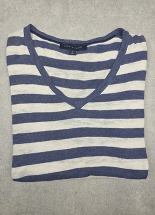 Pull Col V Tommy Hilfiger – Rayures Blanches & Bleues Effet Argenté – Taille M – Très Bon État, marque: Tommy Hilfiger, état: Très bon état, taille: M, 19,99 €, 21,69 € Protection acheteurs (Pro) incluse