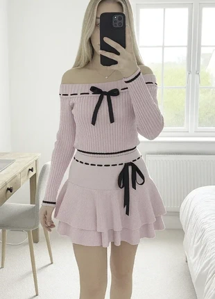 Ensemble rose pastel deux pièces à nœuds noirs – style girly & Y2K, marque: Fashion, état: Très bon état, taille: S / 36 / 8, 69,00 €, 73,15 € Protection acheteurs incluse