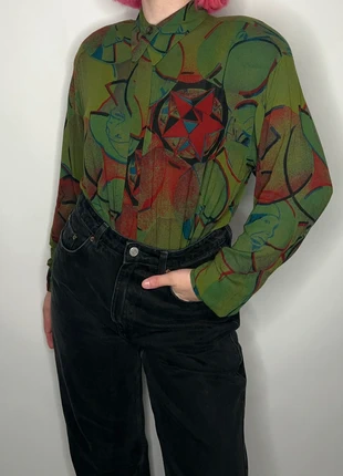 1980s / 1990s green whimsigoth western witch hippie alt goblin bohemian artsy mystical grunge blouse, merk: Vintage, staat: Heel goed, maat: L / 40 / 12, € 17,50, € 19,08 inclusief Kopersbescherming Pro