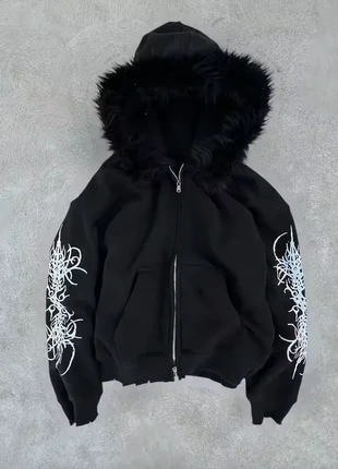 Hoodie noir imprimé gel gothique Y2K à capuche fourrure– taille M, brand: y2k, condizioni: Ottime, taglia: M, €45.00, €47.95 include la Protezione acquisti