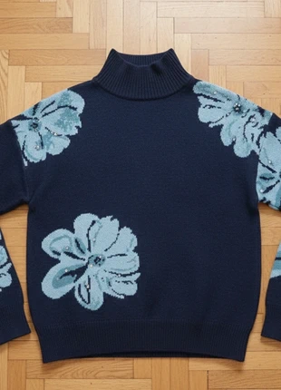 Pull Bleu Marine Fleurs Turquoises avec strass Pailletées Col Montant Taille M Femme, marca: Tendance, estado: Muy bueno, tamaño: M / 38 / 10, 49,00 €, 52,15 € Protección al comprador incluida