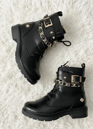 New! Marco Tozzi Black Combat Boots 37 Gold Chain Detail Synthetic Mid-Calf, marca: Marco Tozzi, estado: Nuevo con etiquetas, tamaño: 37, 42,00 €, 44,80 € Protección al comprador incluida