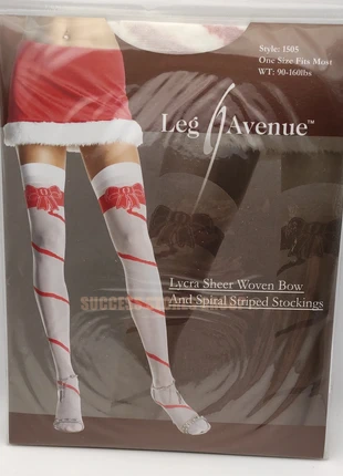 Bas sexy à motif de Noël, blanc avec rubans rouges – Taille unique, brand: Leg Avenue, condition: New with tags, size: One size, €9.90, €11.10 includes Buyer Protection Pro