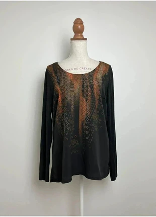 Haut manches longues noir motifs marron beige, causal Y2K, 2000s - Anne Weyburn - L/XL (40/42), brand: Anne Weyburn, condition: Very good, size: L / 40 / 12, €10.00, €11.20 includes Buyer Protection