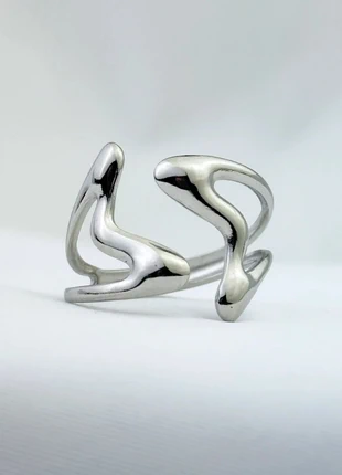 Bague Argentée Avant-Gardiste À Formes Fluides En Acier Inoxydable, marque: CHROME, état: Très bon état, taille: Ajustable, 12,00 €, 13,30 € Protection acheteurs (Pro) incluse