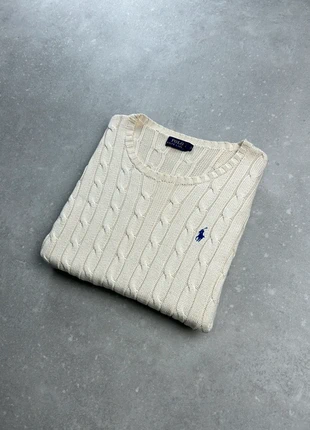 Pull Col Rond Ralph Lauren Taille M Femme Crème Torsadé Tressé Cable Knit Coton Logo Marine, marca: Ralph Lauren, estado: Muito bom, tamanho: M / 38 / 10, €55.00, €58.45 inclui Proteção do Comprador Pro