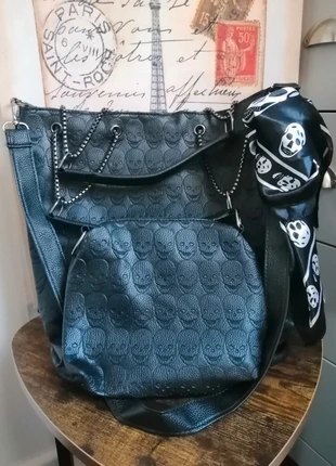 Trendy pu leather /skull pattern shoulder /Handbag with purse and small scarf, condition: New without tags, £14.90, £16.35 includes Buyer Protection Pro