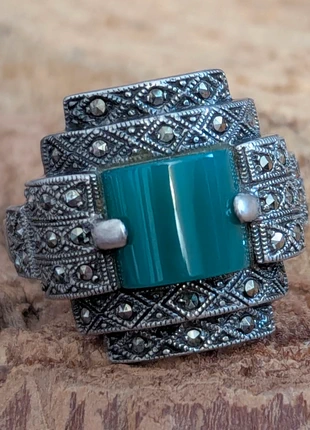 Bague vintage en argent avec agate bleu, marke: sans marque, zustand: Sehr gut, größe: 50.6 mm / 16.1 mm Ø, 43,00 €, 45,85 € inklusive Vinted-Käuferschutz