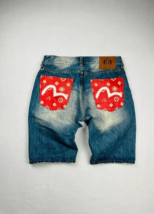 Short Jean EVISU Lot 2010 W34 L34 - Bandana Rouge - Vintage Y2K - 100% Coton, marca: Evisu, estado: Muy bueno, tamaño: W34 | ES 44, 124,90 €, 131,85 € Protección al comprador Pro incluida