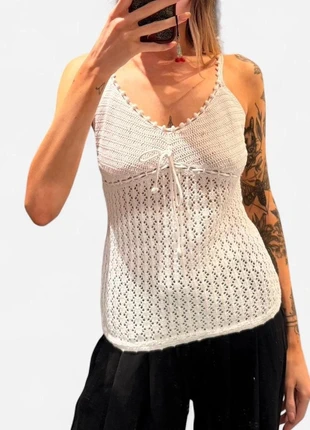 Evie white crochet tank top with tie detail, brand: E-vie, condition: Very good, size: M / UK 12-14, £5.00, £5.95 includes Buyer Protection