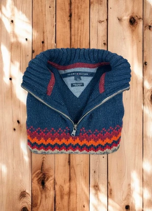 Pull 1/4 Zip, motif jacquard Tommy Hilfiger Vert en laine / Col camionneur / Taille M Homme, brand: Tommy Hilfiger, condizioni: Ottime, taglia: M, €40.00, €42.70 include la Protezione acquisti Pro