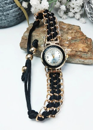 Montre bracelet tissé créative noir & doré – look bohème chic, brand: Boutique Île de Beauté, condition: New without tags, size: Up to 30 mm, €7.95, €9.05 includes Buyer Protection Pro