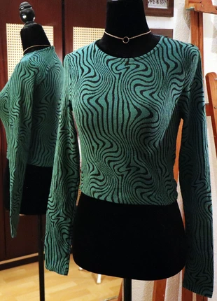 Top Print Ondas Abstractas Estilo Y2K / Retro 90s Estampado Hipnótico Animal Print Abstracto, marque: Stradivarius, état: Très bon état, taille: M / 38 / 10, 8,00 €, 9,10 € Protection acheteurs incluse