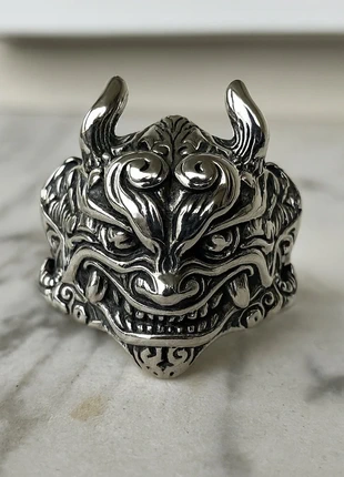 Bague masque démon Mahakala argentée • gothique & puissante, marque: sans marque, état: Très bon état, taille: Ajustable, 6,99 €, 8,04 € Protection acheteurs incluse