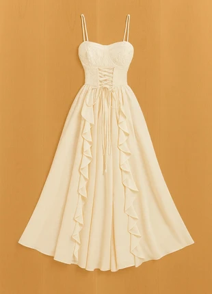Robe creme longue à lacet corset et volant, marca: Boheme, estado: Muy bueno, tamaño: S / 36 / 8, 55,00 €, 58,45 € Protección al comprador incluida