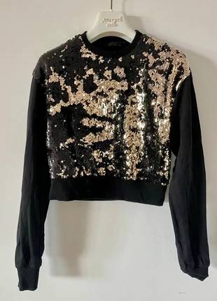 J'aime Sequin Cropped Sweatshirt - Black/Gold, marque: J'aime, état: Très bon état, taille: XS / 34 / 6, 14,00 €, 15,40 € Protection acheteurs incluse