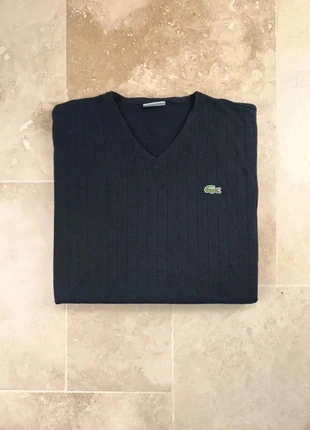 Pull col V Lacoste - Homme L coupe droite - Noir tissu strié - 50%laine 50% acrylique, marque: Lacoste, état: Très bon état, taille: L, 40,00 €, 42,70 € Protection acheteurs (Pro) incluse