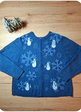 Gilet Noël brodé flocons neige maille bleue cosy hiver knit cardigan festive #noel52, merk: Vintage Dressing, staat: Heel goed, maat: XL / 42 / 14, € 29,50, € 31,68 inclusief Kopersbescherming