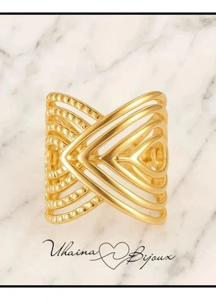 Bague géométrique en acier inoxydable doré - Uhaina Bijoux, brand: Uhaina Bijoux, condition: New with tags, size: Adjustable, €9.00, €10.15 includes Buyer Protection Pro