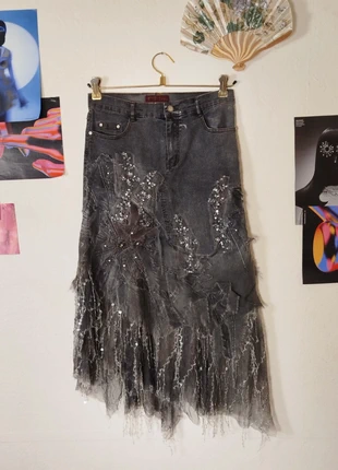 Jupe longue jean dentelle Maxi skirt y2k, marque: Denim, état: Bon état, taille: M / 38 / 10, 60,00 €, 63,70 € Protection acheteurs incluse